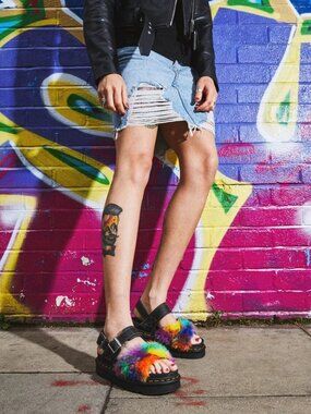 Dr. MARTENS Voss II Fluffy Faux Fur Adjustable Platform Sandals